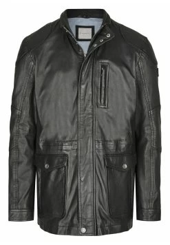 Bugatti Mit Abdeckleiste Und Stehkragen - Leren Jas - Schwarz -Mode Herenkleding Winkel 255e242d242d427e8a56d56a92ffc501