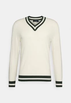 Hackett London Contrast Trim V Neck - Vest - Ecru/Green -Mode Herenkleding Winkel 96591502fd174943a30ecf07a9160992