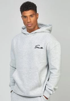 SikSilk Script Embroidery- Hoodie - Grey Marl